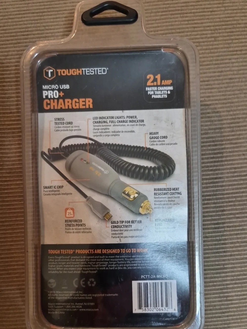Black Micro USB Pro+ Car Charger - 2.1A, 12ft Cord